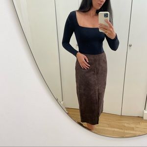 Brown suede midi skirt
